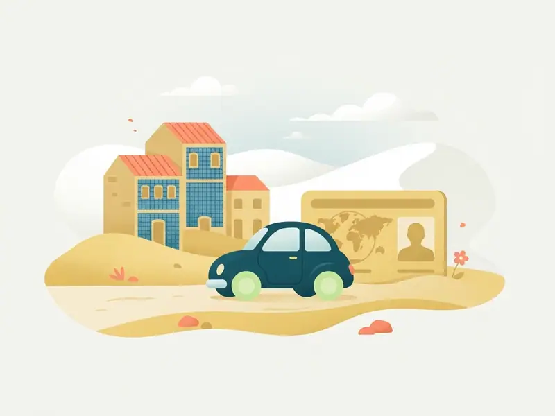 Ilustração de um carro e uma carteira de motorista internacional diante dos casarões de azulejo de São Luís e das dunas dos Lençóis