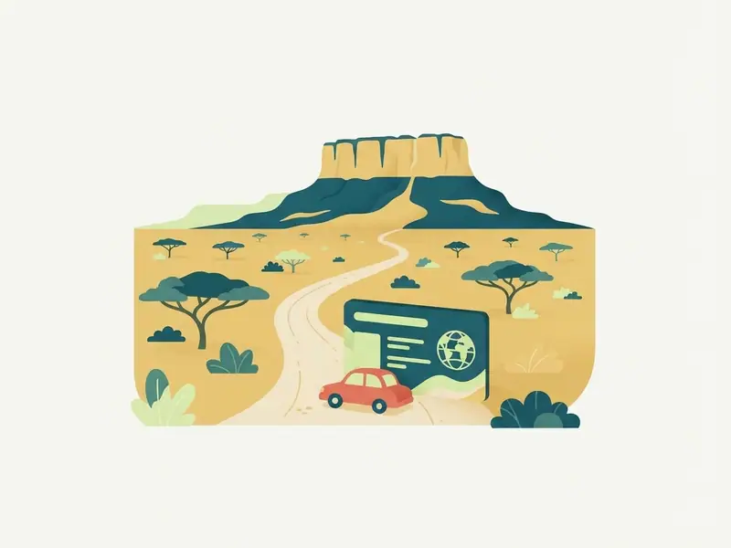 Ilustração de um carro e uma carteira de motorista internacional diante do Monte Roraima sobre o lavrado