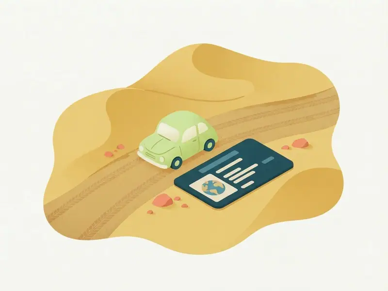 Ilustração de um carro e uma carteira de motorista internacional diante das dunas douradas do Jalapão